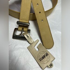 Beige Genuine Leather Belt.